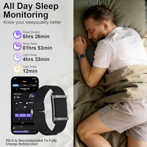 Smart Bracelet Fitness Trackers for Men Women, Smart Watch 24/7 Heart Rate Sleep Stress HRV Monitor, 170+ Sports Modes, 2 Bands, Free APP Black