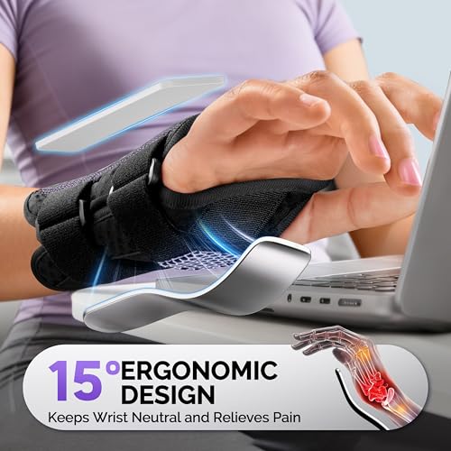 FEATOL Wrist Brace with Ergonomic Wrist Splint Right Hand, Breathable Hand Support for Women and Men, Pain Relief for Carpal Tunnel, Tendonitis & Daily Work, Medium Black Purple