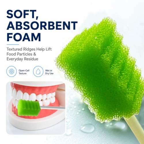 Oral Swabs Disposable 200 Count, 6-Inch Long Handle Soft Sponge Mouth Swabs Green