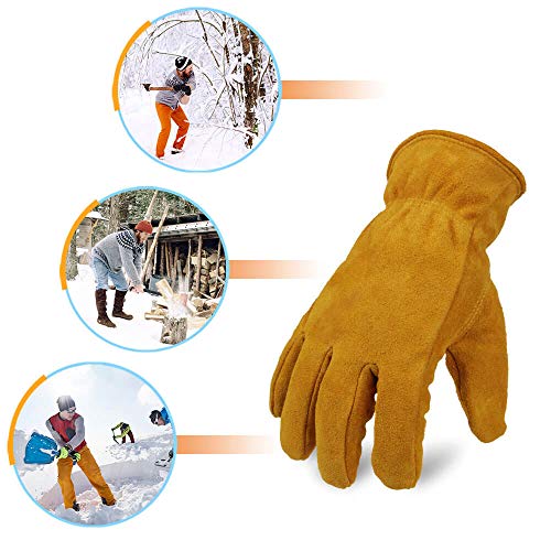 OZERO Winter Work Gloves for Men and Women, Insulated Leather, Gold, Medium Gold (Pack of 1)