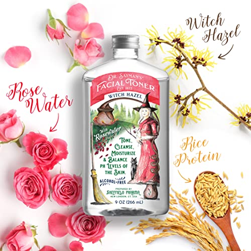 Dr. Saymans Alcohol-Free Facial Toner with Witch Hazel, Rosewater & Rice Protein, Removes Impurities & Hydrates Your Face, 9 oz