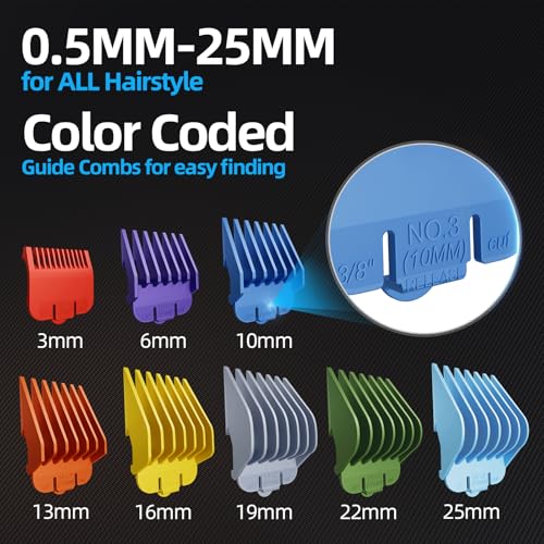 Chicclly Low Noise Hair Clippers for Men & Women with 10 Color Guide Combs Steel