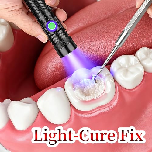 Dental Repair Kit for Gaps, Chips, Missing Teeth & Cavities - High Hardness Temporary Filling, Light Cure, Heat Resistant, DIY at Home with Tools, Natural Looking