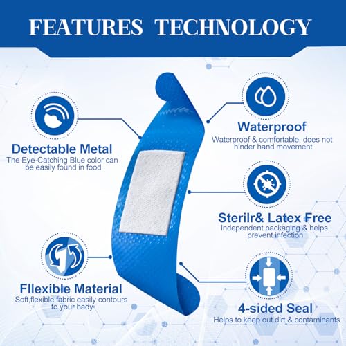 Geiserailie 800 Pcs Blue Metal Detectable Bandages Food Service 3"x1"