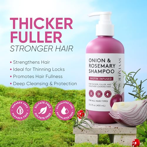 Svvimer Onion Rosemary and Biotin Shampoo - Hair Growth Shampoo for Hair Loss and Thinning Hair - Thickening and Strengthening Formula for Men and Women - 13.5 Fl Oz (Pack of 1) 13.5 Count (Pack of 1)