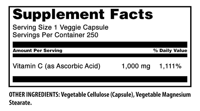 Amazing Formulas Vitamin C Supplement | 1000 Mg | Veggie Capsules | Non-GMO | Gluten-Free | Made in USA (1 Pack, 250 Count) 250 Count (Pack of 1)
