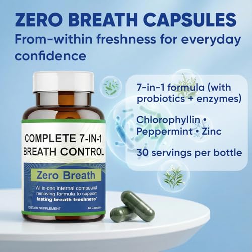 Zero Breath Capsules, Zero Breath 7 in 1 Bad Breath Solution with Organic Chlorophyllin, Natural Mint Extract, Magnesium Citrate and More