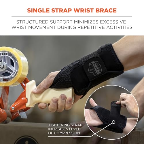 Ergodyne ProFlex 4005 Wrist Brace, Splint Open Stay for Structured Wrist Support, Adjustable Single Strap Black Small