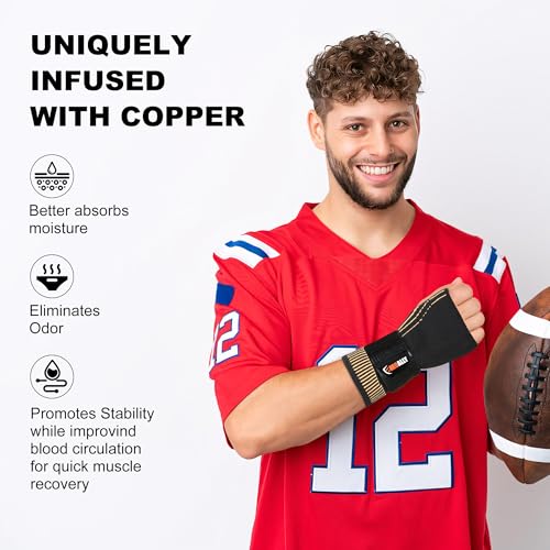 NeoAlly Copper Compression Wrist Sleeve for Carpal Tunnel Gloves with Adjustable Strap for Wrist Support in Carpal Tunnel, Arthritis, Tendonitis, Bursitis and Wrist Sprain (S Pair) Small (1 Pair)