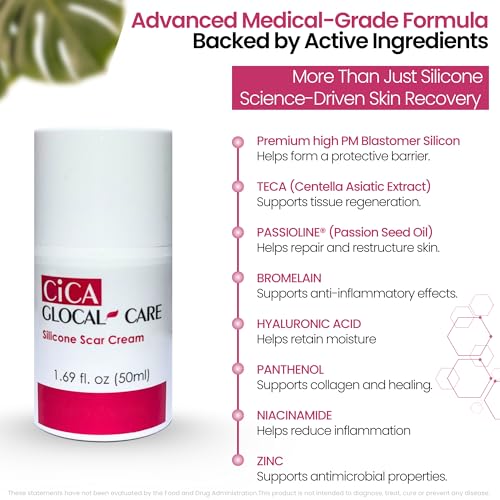 CICA Silicone Scar Cream – Helps with Scar Removal - Surgical, Acne & Trauma Scars, Stretch Mark Cream for New & Old Scars – Medical Grade Silicone with TECA & Hyaluronic Acid