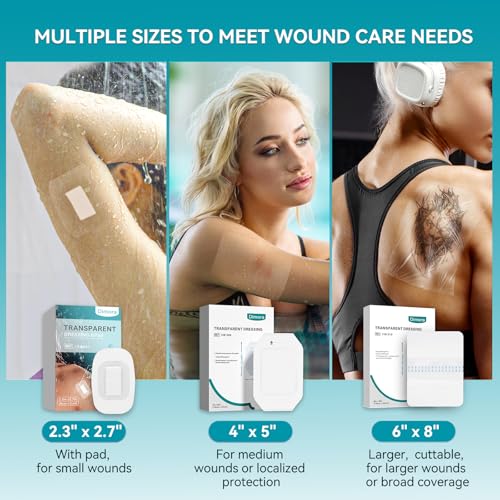 Dimora Transparent Film Dressing 50 Packs, Waterproof Adhesive Clear Bandages 4 in x 5 in, Wound Cover for IV Shield, Tattoo Aftercare Bandage,Clear Bandage Tape for Wound Care 4" x 5"