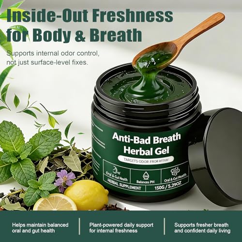 Anti-Bad Breath Herbal Gel Supplement, Natural Herbal Deodorant Gel with Parsley Green Tea, and Chlorophyll, Body & Breath Odor Control from The Inside, Natural Mint Flavor (1)