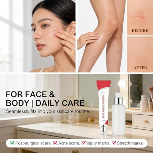 Scar Soothing Cream & Smoothing Cream for Scars - Gentle Care for Sensitive Skin, Helps Improve Appearance of Scars, Reduces Redness, Lightweight Non-Greasy Formula