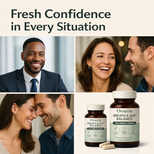 Ovouria Breath and Gut Balance, 7-in-1 Advanced Formula with Magnesium Citrate, Zinc Gluconate, Probiotic Blend, Fresh Breath, Chronic Halitosis & Gut Health, 60 Capsules 1pcs