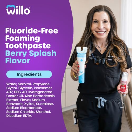 Willo Fluoride-Free Foam Kids Toothpaste, 4-Pack, 2 Fl Oz, Berry Splash 2 Fl Oz (Pack of 4)