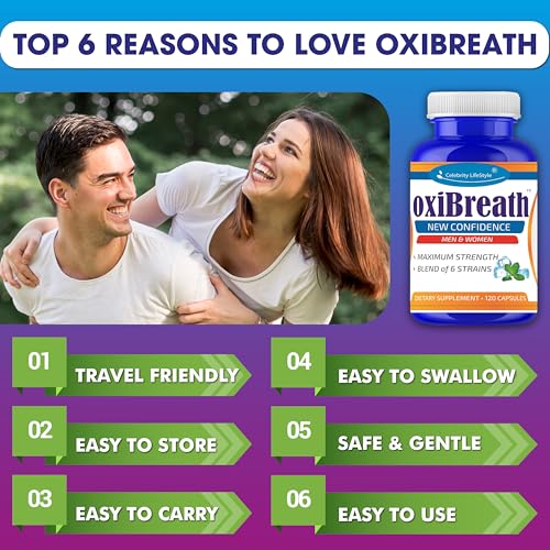 Oxi-Breath Oral Probiotics for Bad Breath – Probiotic Breath Freshener with Lactobacillus Acidophilus – Oral Care Supplement for Gum Health, Gut Restore & Fresh Breath 120 Ct – 2 Months Supply