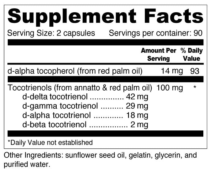 Wellness Resources Daily Super E Tocotrienol Complex - Full Spectrum Vitamin E with Delta, Gamma & Alpha Tocotrienols for Antioxidant Protection, Soy-Free, Natural Source, Non-GMO (180 Caps) 180 Count (Pack of 1)