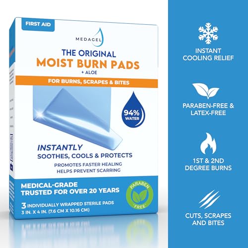 Medagel The Original Moist Burn Pad - Hydrogel Healing Pads, Soothing & Moist Skin Care Patch for Burns & Wounds, 2” x 3” Dressing 2x3