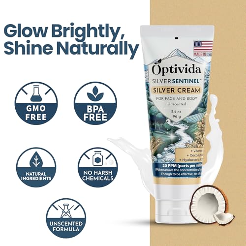 Optivida Nano Silver Skin Healing Cream - Skin Healing Ointment. Hydrating & Healing Topical Solution for Burns, Wounds, Scar, and Acne, Moisturizer Healing Cream 3.4 Fl Oz (Pack of 1)