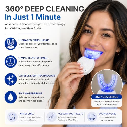 360 Brite U-Shaped Sonic Glow Brush for Adults Full Mouth Toothbrush
