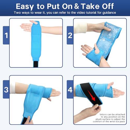 Wrist Ice Pack Wrap for Carpal Tunnel, Gel Ice Packs for Injuries Reusable Blue