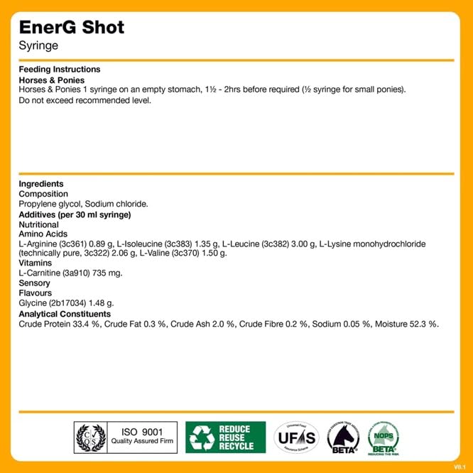 NAF EnerG Shot Syringes 3 x 30ml – Fast-Acting Iron & B Vitamin Boost for Horses – Supports Stamina, Recovery & Performance – Oral Paste Supplement