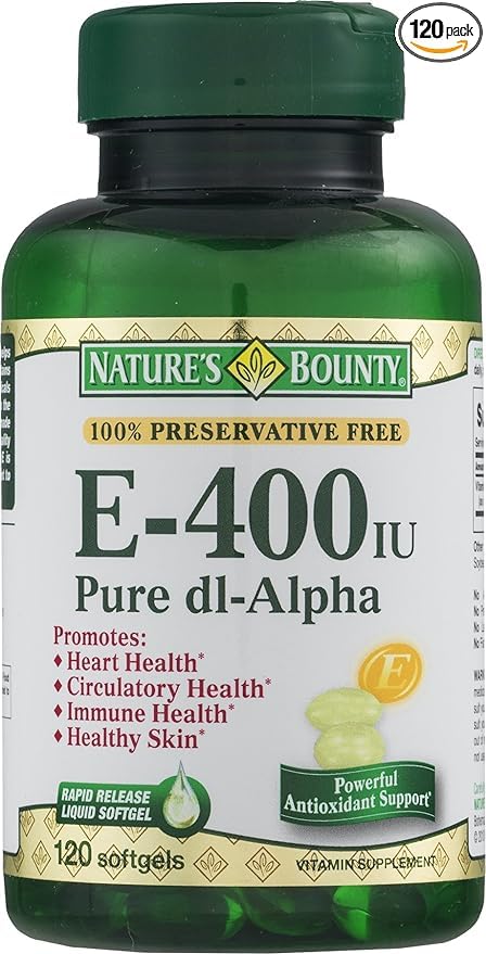 Nature's Bounty E-400 IU Pure dI-Alpha Softgels, 120 Count 1 Count (Pack of 120)
