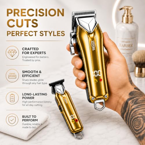 Cordless Hair Clipper and T-Blade Trimmer Set for Men and Women, Gold