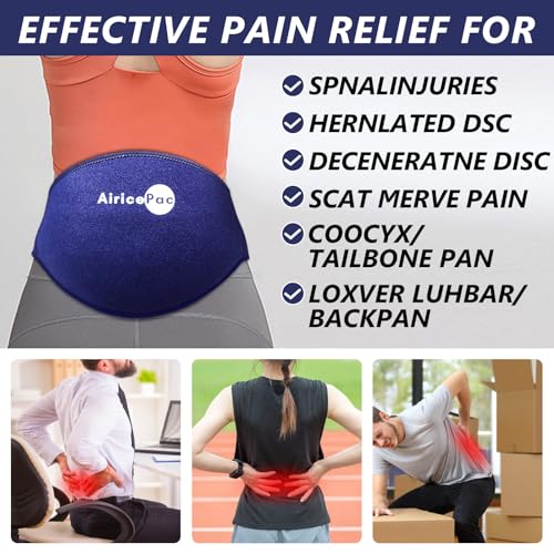 AiricePac Ice Pack for Back Pain Relief, Reusable Gel Lower Back Wrap, Cold Compress Therapy for Waist Lumbar Injuries, Sciatic Nerve, Herniated or Degenerative Disc, Coccyx, Tailbone Pain Blue BACK ICE PACK 1.0