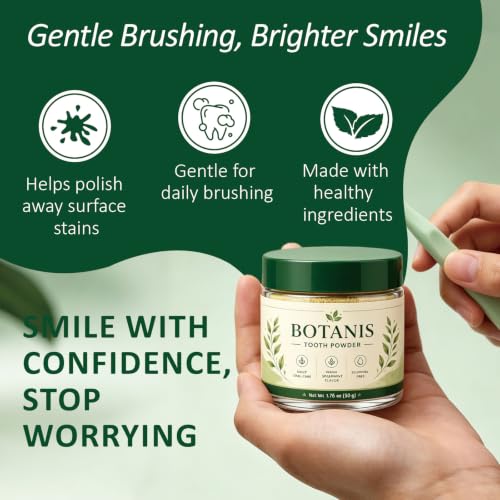 Botanis Tooth Powder with Hydroxyapatite, Fluoride-Free Oral Care, Mint