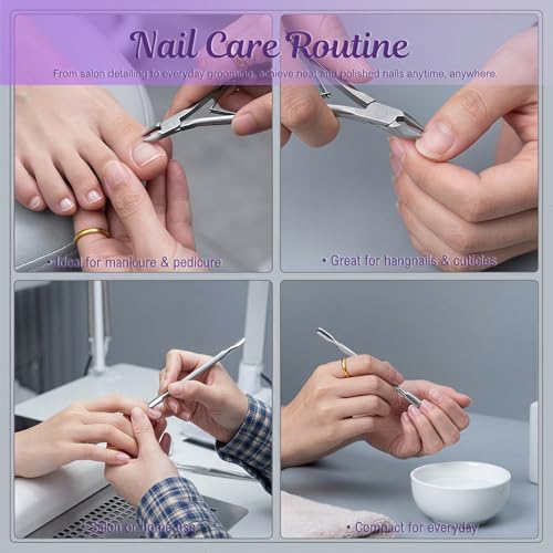 2 Pack Stainless Steel Cuticle Nipper & Pusher, Manicure Pedicure Tool Set