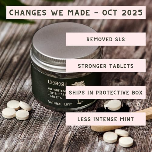 US-Made Toothpaste Tablets, New Improved SLS-Free Formula, Glass Jar, Natural Mint Flavor, Fluoride Free with Hydroxyapatite, Whitening (120 Count Total, 2X 60 Count Bundle) 120 Count (2 Pack)
