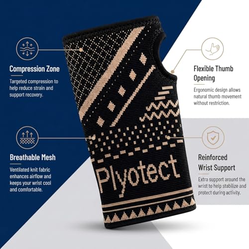 2 Pack Copper Wrist Compression Sleeve for Men Women,Medium Black Medium