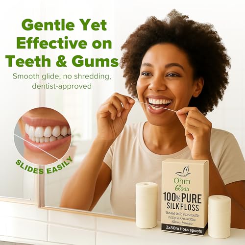 OHM Floss Natural Silk Dental Floss Refill, Plastic-Free & Non-Toxic, Naturally Waxed with Candelilla, 100% Vegan & Compostable, 218 YD/200m Eco Friendly Oral Care (Natural Mint) - 4 Pack of 54 YD 4 Pack (Refillable Floss 220yds)