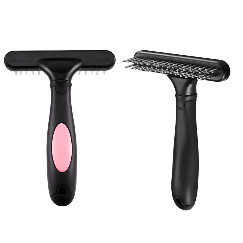 Pet Grooming Rake - Double Row Pins Shedding and Dematting Undercoat Rake Comb for Dogs and Cats - Safe Grooming & Deshedding Brush - Comb Out Mats & Tangles Easily Pink - BeesActive Australia