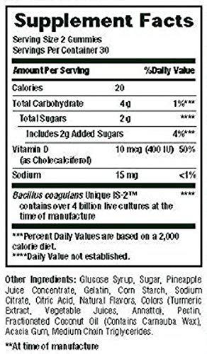 Probiotic Gummies by Nature's Bounty, Dietary Supplement, For Digestive Health, Natural Fruit Flavors, 2 Pack, 120 Gummies Pineapple, Raspberry & Orange 60 Count (Pack of 2)