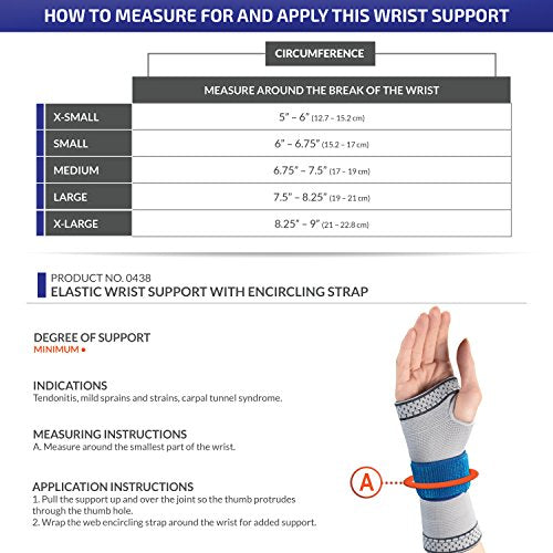 Champion Elastic Wrist Support Compression Sleeve with encircling Strap, Grey, Medium