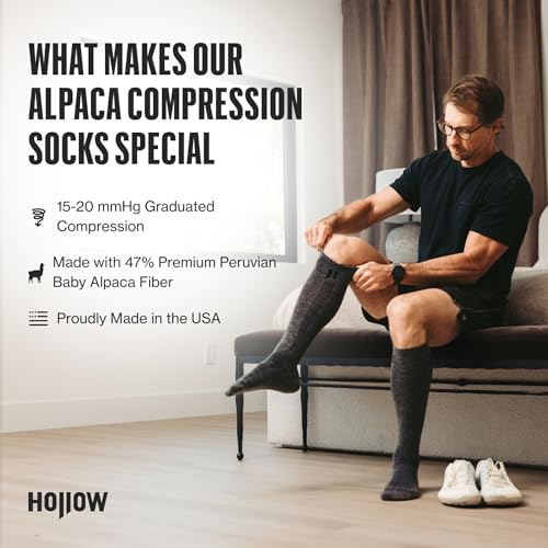 HOLLOW Alpaca Compression Socks for Women & Men, 15-20 mmHg Wide Calf Medium Grey