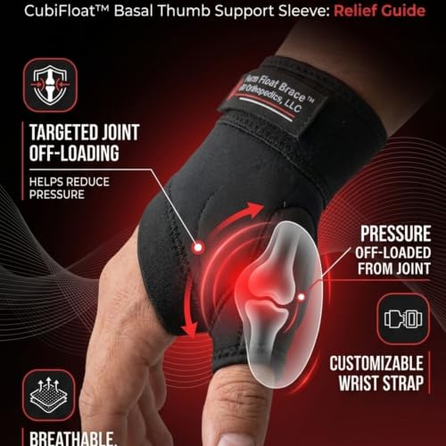 AR Orthopedics Basal Thumb Support Brace - Adjustable, Breathable, Non-Slip, Latex-Free Fabric for Adults - Offloads Basal Thumb Pain and Scar, Provides Padding and Support Left Black Small