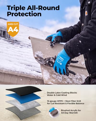 toolant Waterproof Winter Work Gloves, ANSI A4 Cut Resistant 1 Pair Large Blue