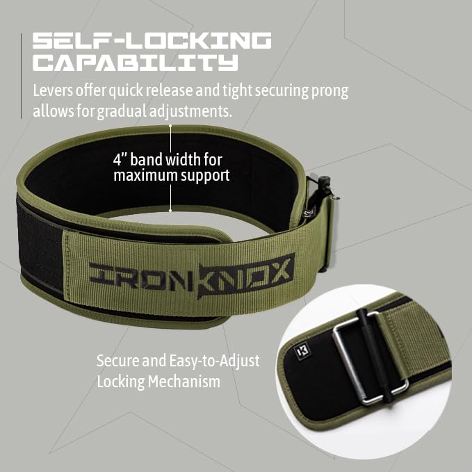 Premium Weight Lifting Belt, 4 Inch Weight Belt for Men and Women with Self Locking Metal Buckle for Maximum Support, Weightlifting Belt for Squat or Deadlift, Durable Gym Belt for Men Medium Olive Green