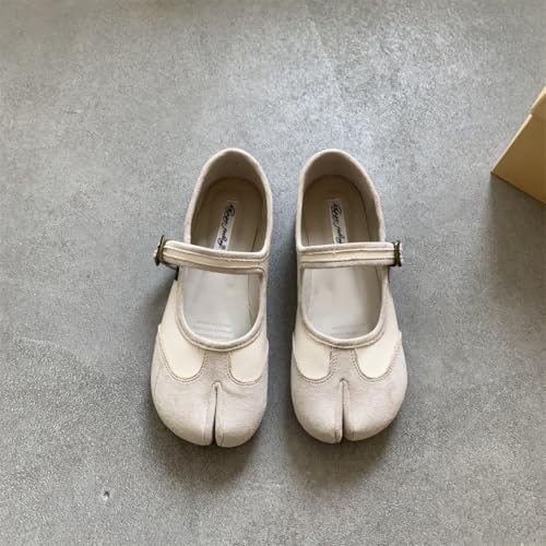 Tabi Shoes Women Mary Janes Ballet Flat - Low Top Split Toe Orthopedic Cute Casual Comfortable Walking Lightweight Female Solid All-Match for Daily Wear Beach Travel Athleisure Standing All Day White 7