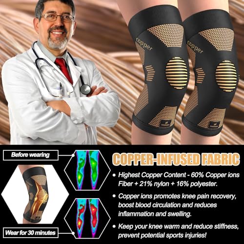 NEENCA Copper Knee Brace, Compression Knee Sleeve for Women/Men Pain Relief Large High Copper-Single
