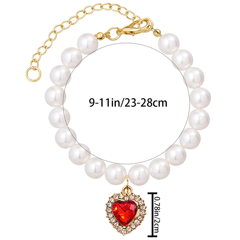 4 PCS Cat Dog Pearl Collar Pearl Necklace Collar Small Heart Shape Rhinestone Pet Necklace Rhinestones Heart Charm Collar Bling Rhinestones Cat Wedding Collar Pearl Cat Necklace for Cats Puppy - BeesActive Australia