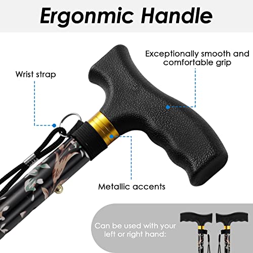 Walking Cane PANZHENG Cane for Man/Woman | Mobility & Daily Living Aids | 5-Level Height Adjustable Walking Stick | Comfortable Plastic T-Handle Portable Walking Stick Folding Cane Cane-Black print