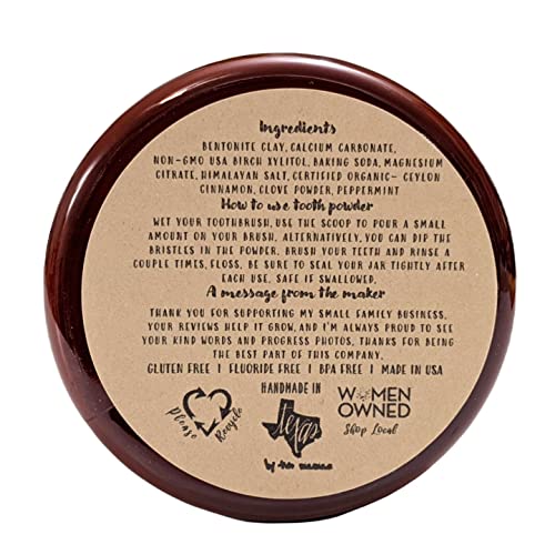 Simply Sooney Remineralizing Organic Vegan Fluoride Free Tooth Powder Regular Formula, Cinnamon and Clove Flavor Mineral Dry Toothpaste