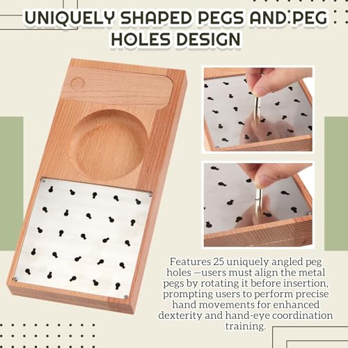 Wooden Pegboard for Finger Dexterity with 25 Nail Holes in Different Directions Peg Board with 25 Iron Rods for Improve Fine Motor Skills and Finger Dexterity