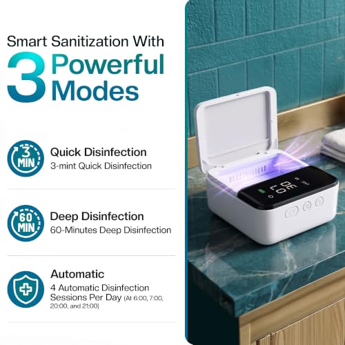 Jetfresh UV Toothbrush Sanitizer Holder & Cleaner with LED Clock Display, Fan Drying & Heating | Wall-Mounted & Portable Toothbrush Sanitizer and Holder Case for Bathroom & Travel. Fits All Brushes. Sx-7 White