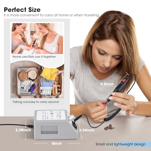 LAVAED Professional Electric Nail Drill Machine Kit - Low Noise Vibration with 156pcs Sanding Bands for Acrylic Nail Drill, Gel Art Remover, Polisher, Manicure, Pedicure Pale Grey