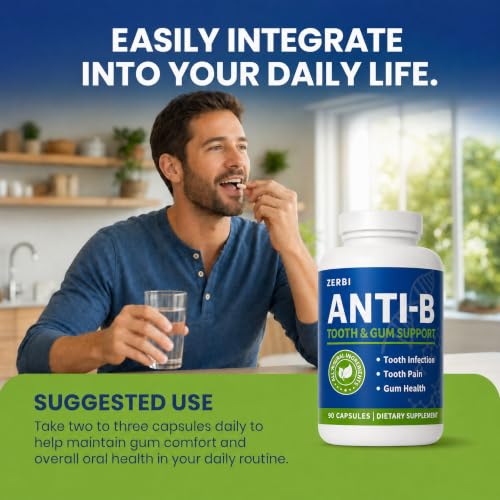 Anti-B Tooth and Gum Supplements, Made with Natural Ingredients, Bee Propolis, Neem Oil & Echinacea, Helps Soothe Sensitive Gums & Support Oral Health, 90 Capsules